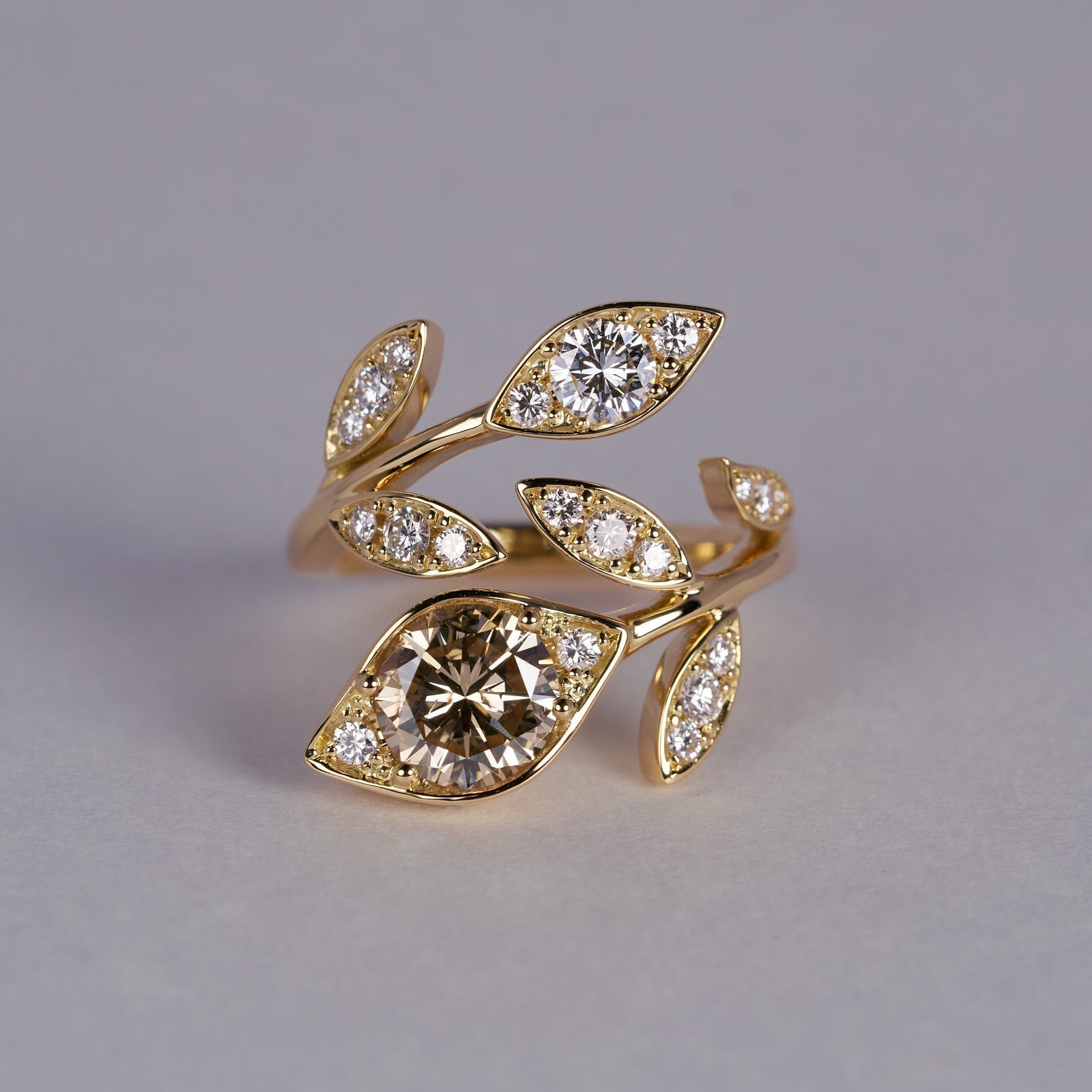 440showroom-ジュエリーリフォーム-ブラウンダイヤモンド-1.4ct-リーフリング-植物モチーフ-K18ゴールド-東京アトリエ
