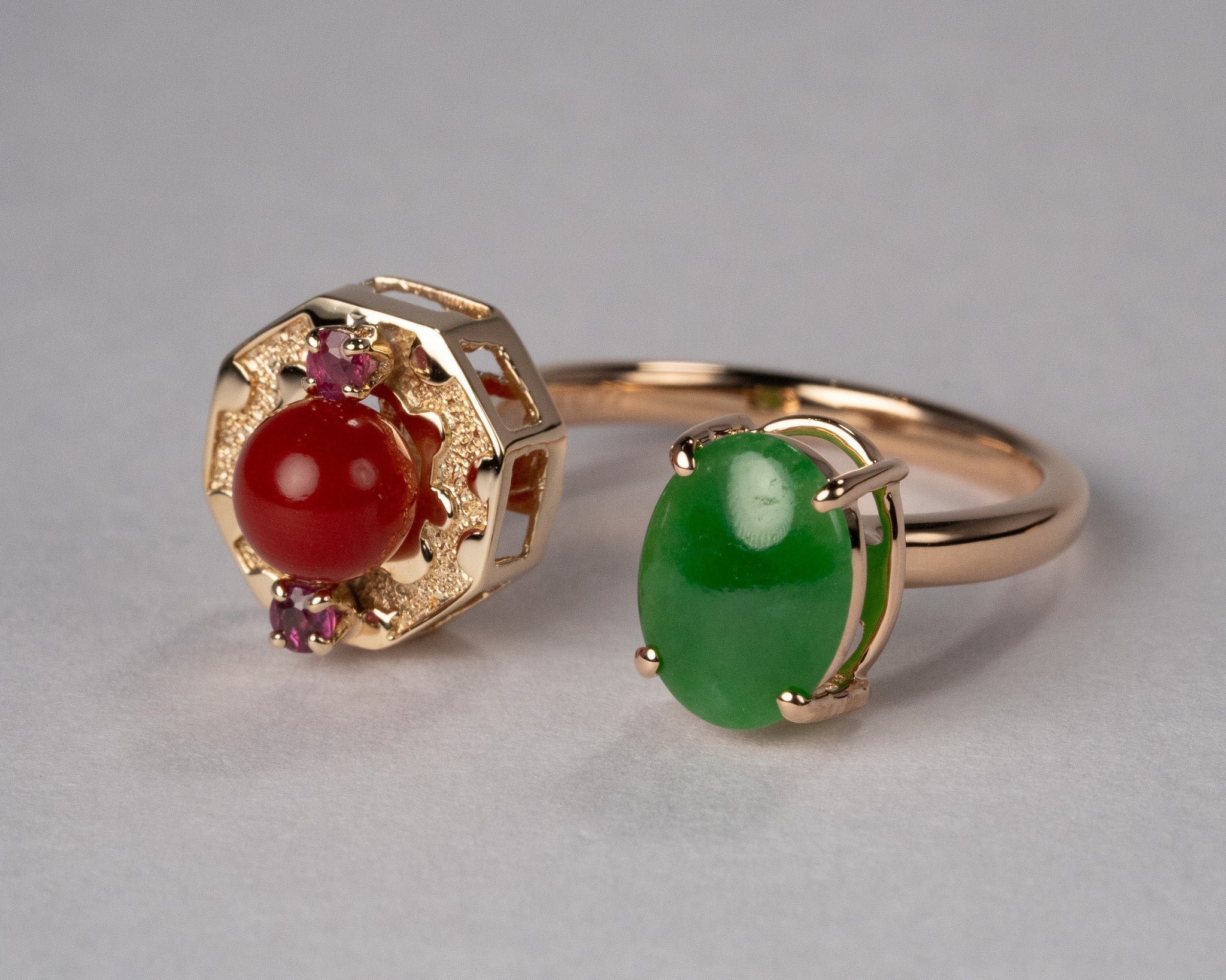 リフォーム後の珊瑚と翡翠リング