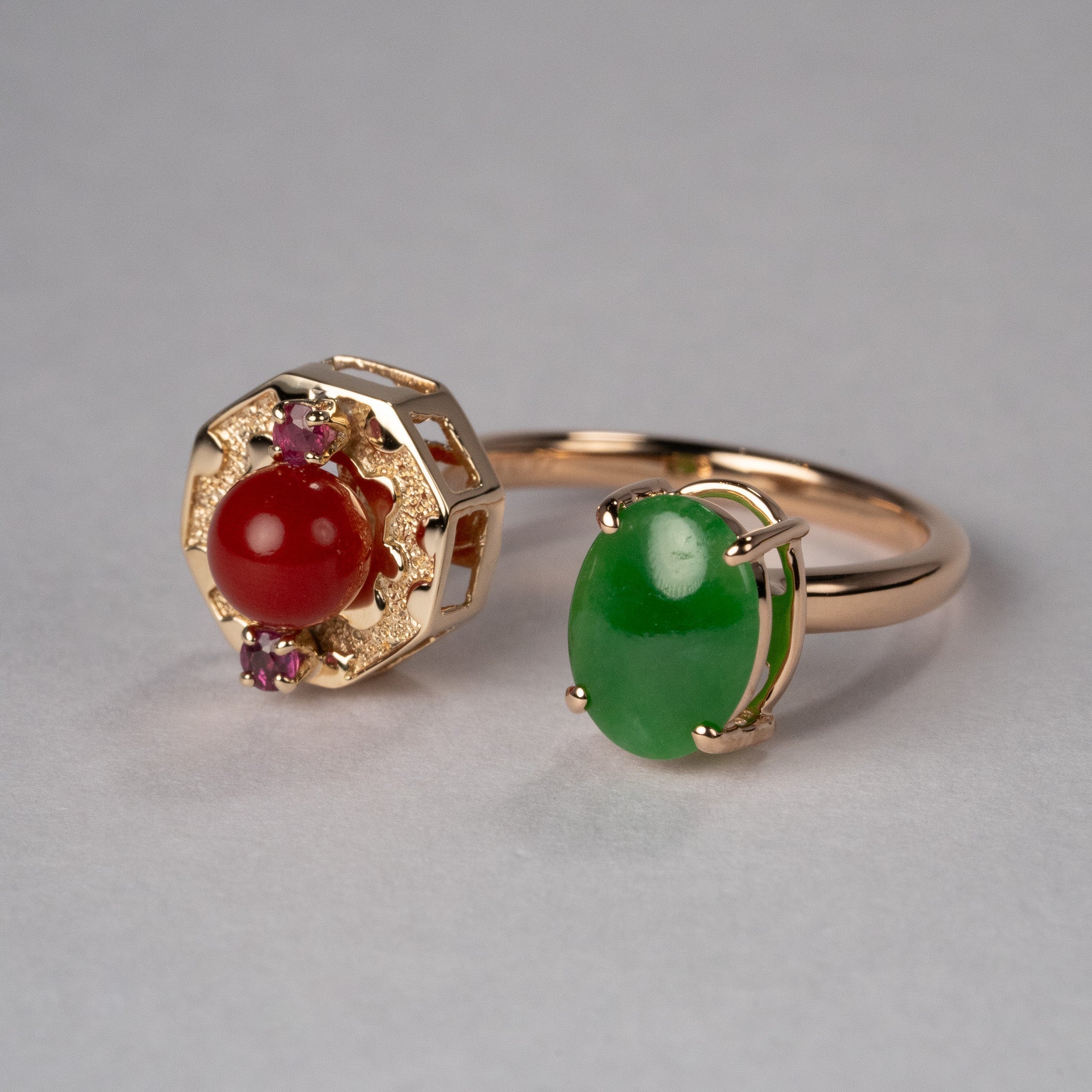 リフォーム後の珊瑚と翡翠リング