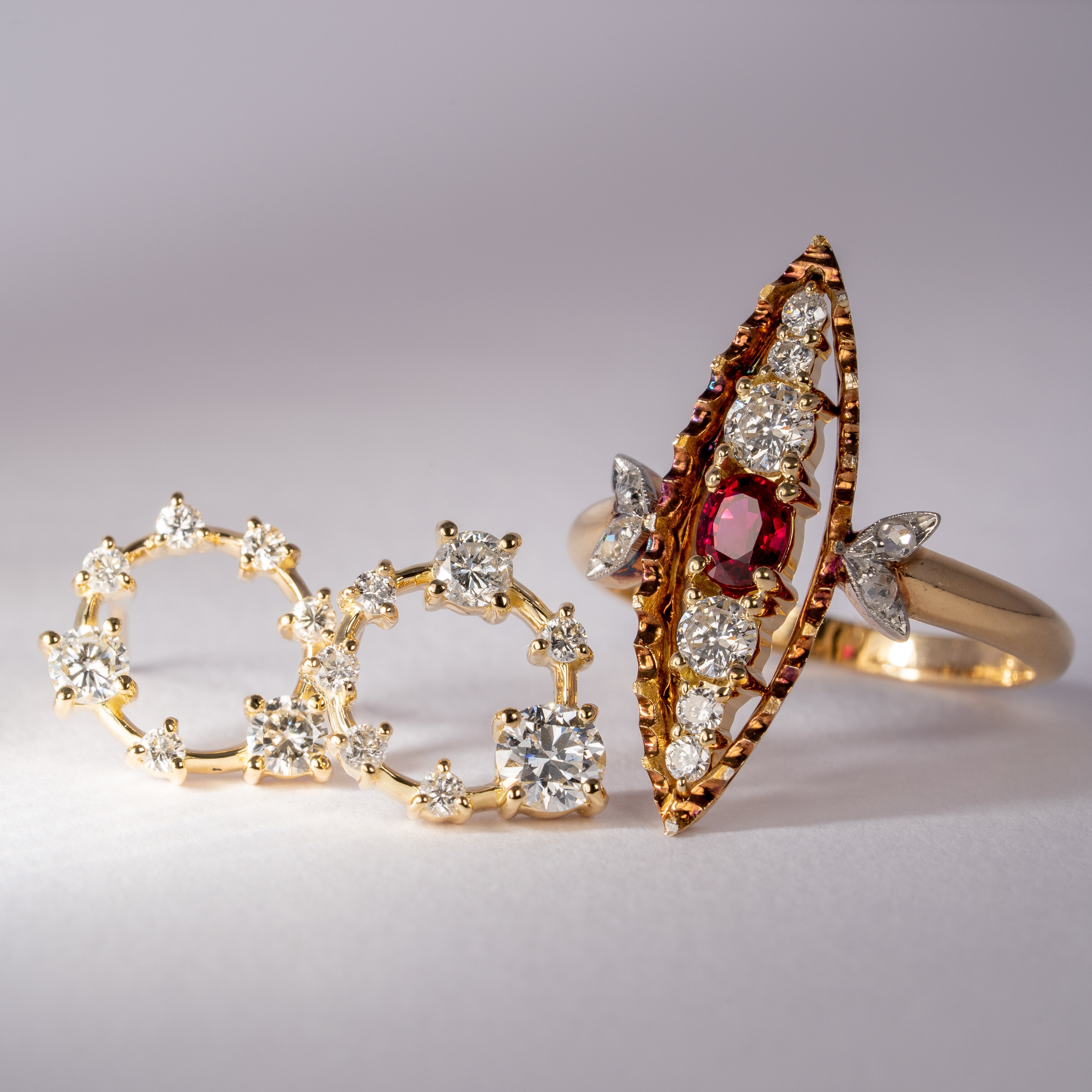 ルビーのリングのリフォームとダイヤモンドのピアスのリフォーム