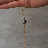 ParVert - 黒蝶真珠、ブラックダイヤモンド タッセル ネックレス