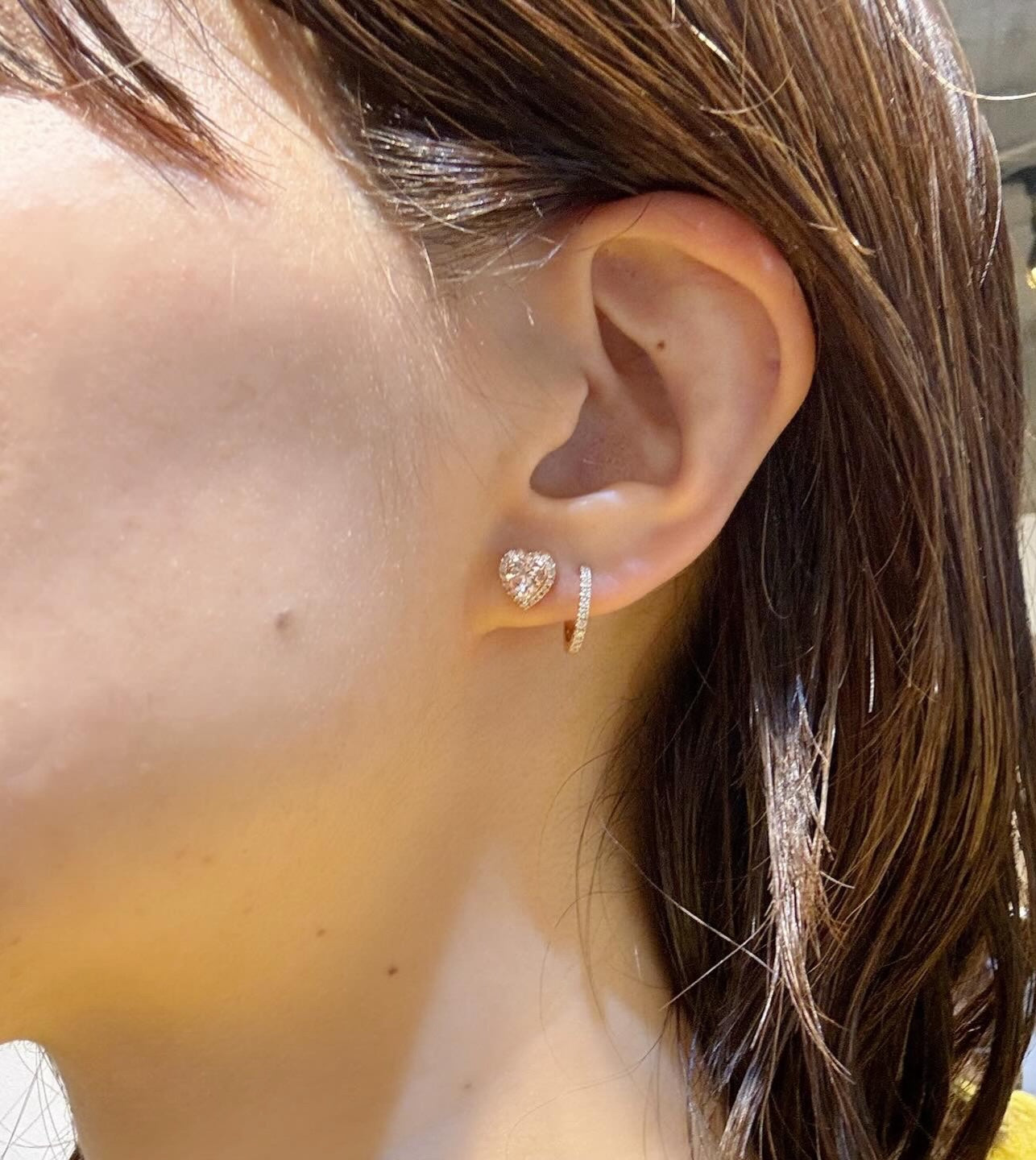 モルガナイト ハート ヘイロー ピアス 耳元 重ね付け