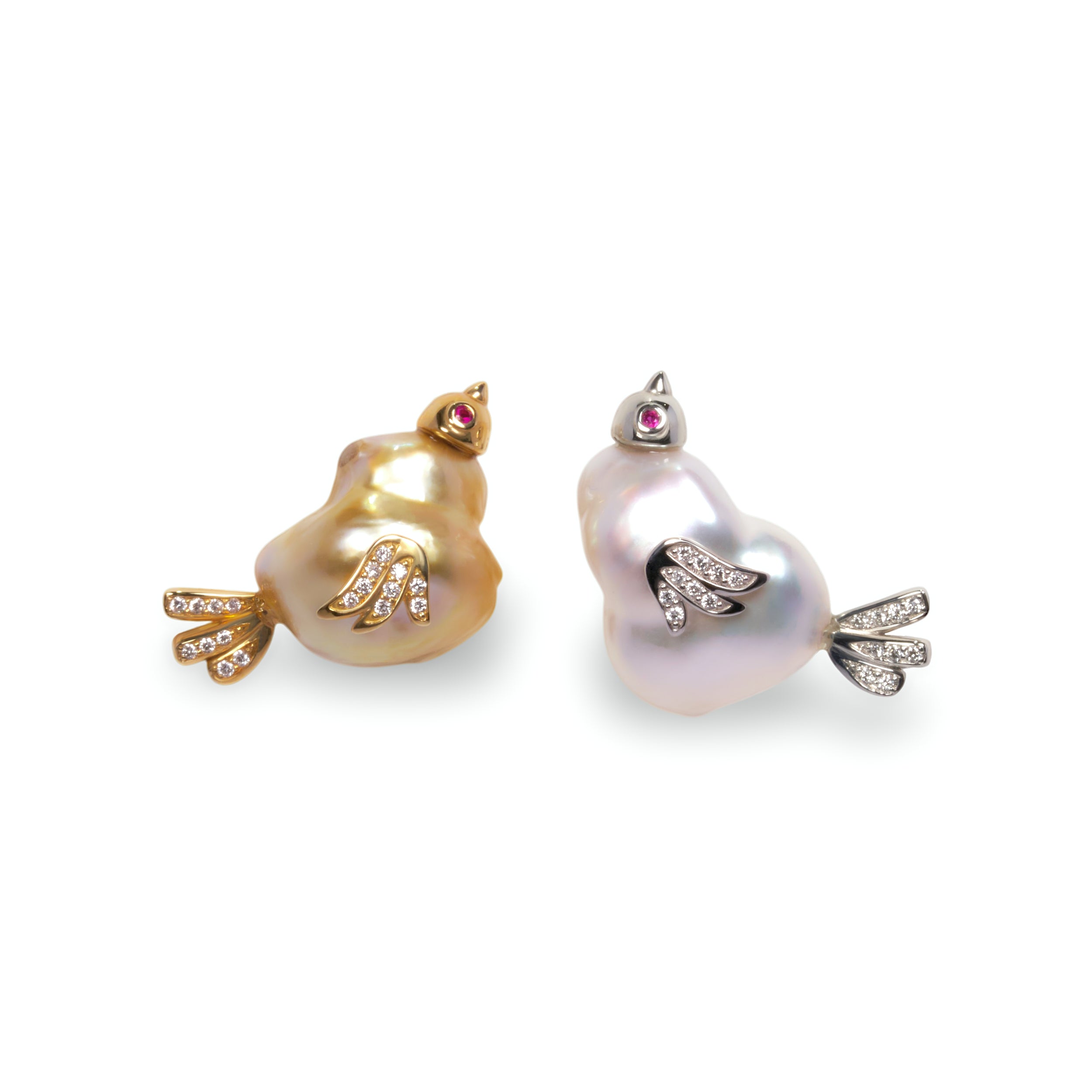 Murmur 南洋バロックパール アシンメトリーピアス プラチナ K18イエローゴールド
