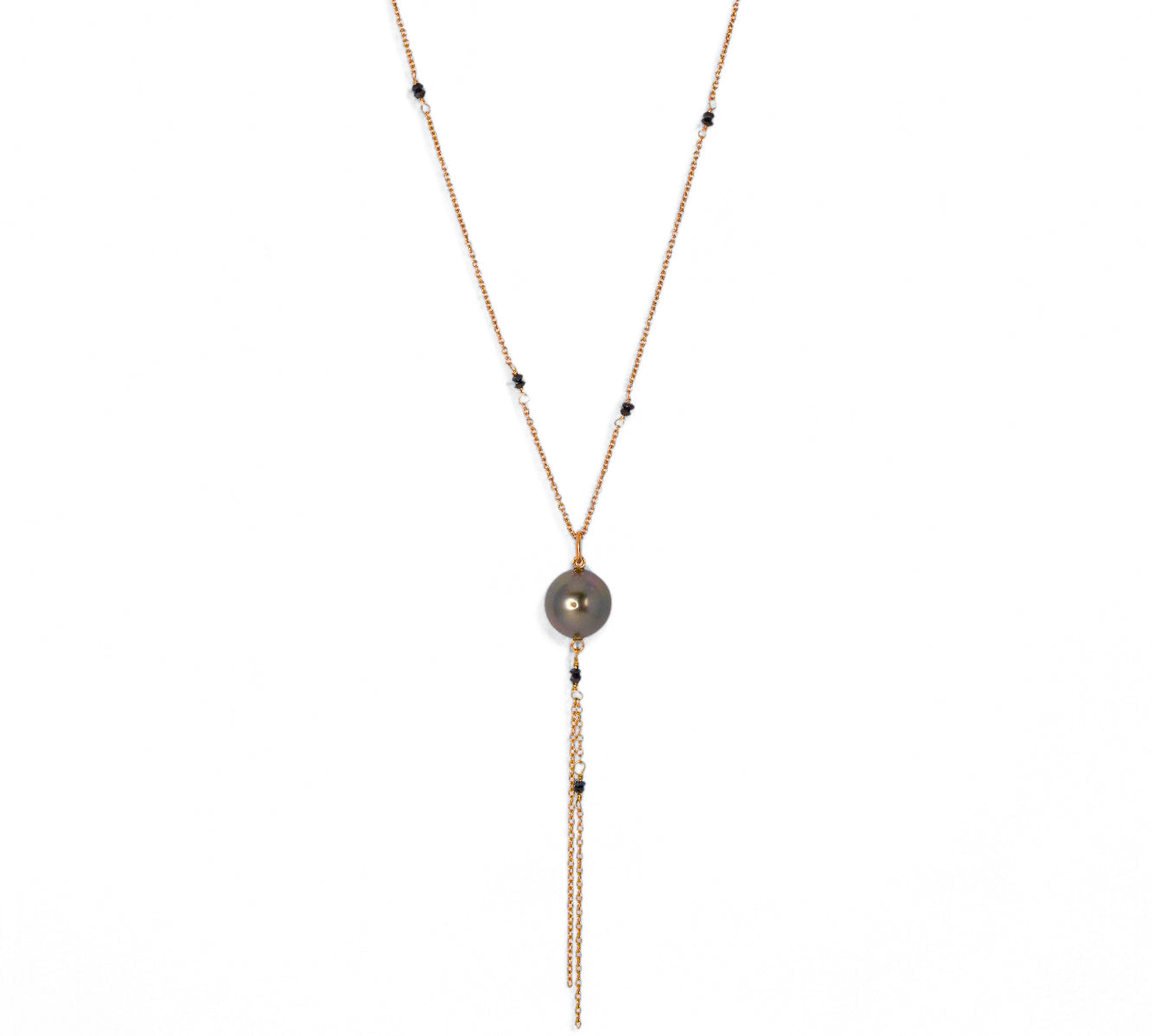 ParVert 黒蝶真珠 ブラックダイヤモンド タッセル ネックレス K18イエローゴールド