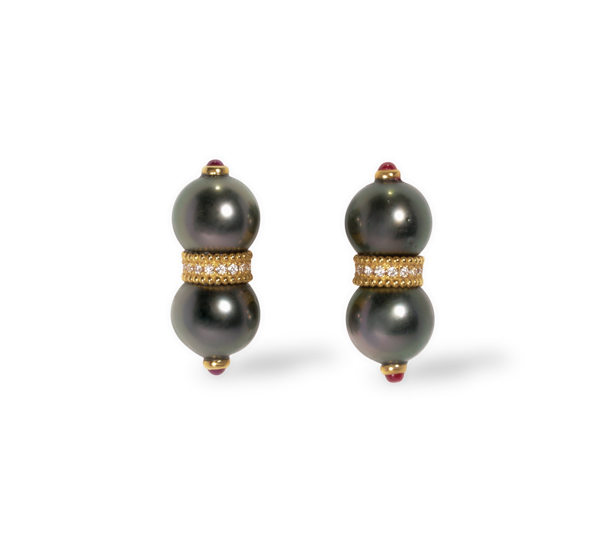 南洋パール ダブルピアス ダイヤモンド ルビー K18イエローゴールド