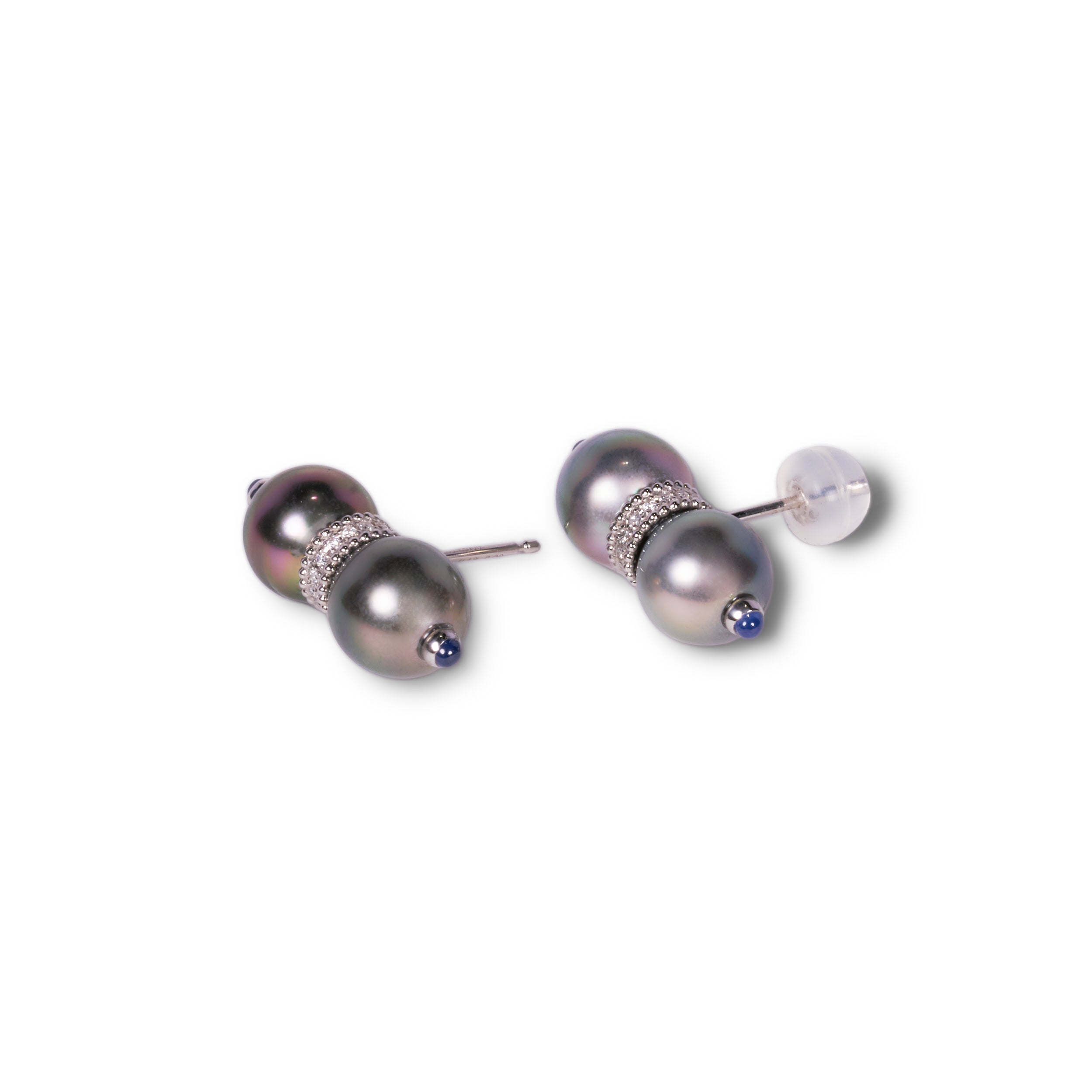 南洋パール ダブルピアス ダイヤモンド サファイア 9.7mm アップ