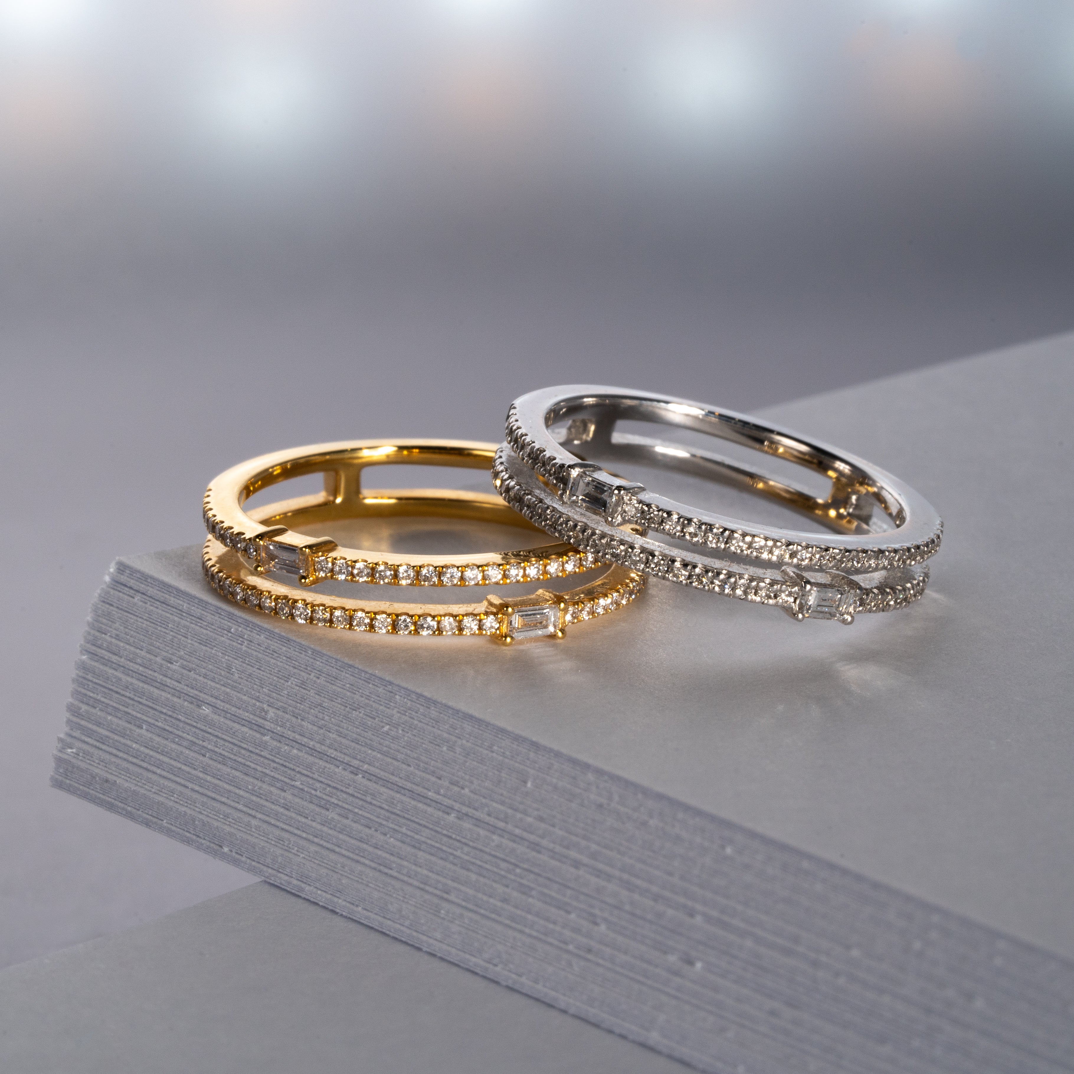 Twins バゲットカットダイヤモンド リング スタイリング