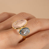 Water Lip - Calm ローズクォーツ、ブルートパーズ リング